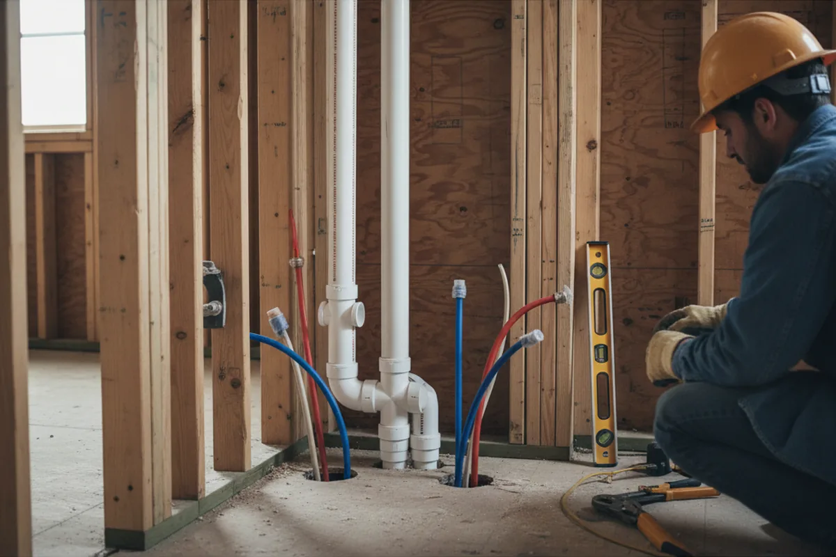 Drain and supply rough-in during Sump Pump Repair in Ridge